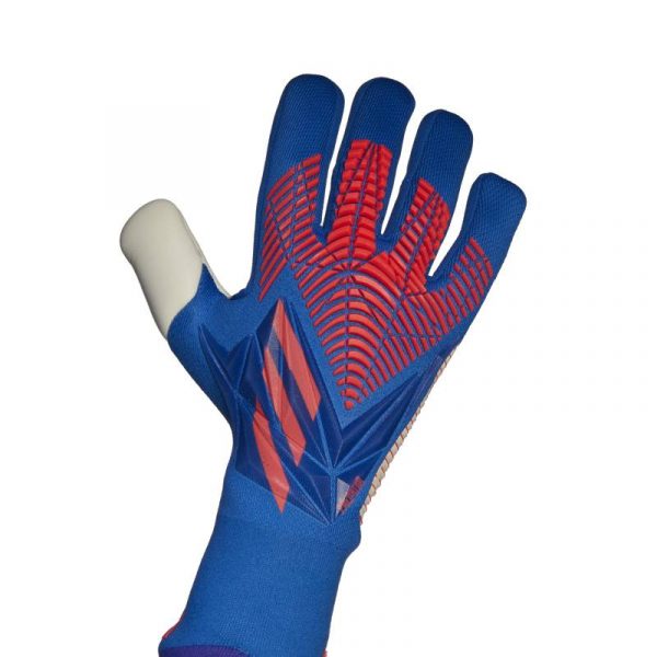 כפפות שוער אדידס כחולות Predator PRO Gloves גב היד כחול רשת אדומה סוף אגודל לבן