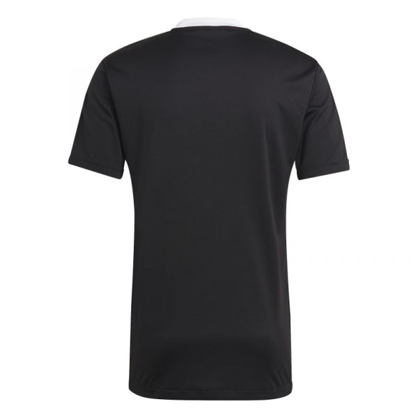 חולצת אדידס טירו שחורה עם לוגו צווארון ופסים על הכתפיים בצבע לבן מבט מאחור