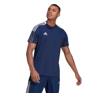 חולצת אידדס פולו טירו כחול נייבי עם פסים על הכתפיים צווארון ולוגו לבנים תמונה מקדימה על כדורגלן