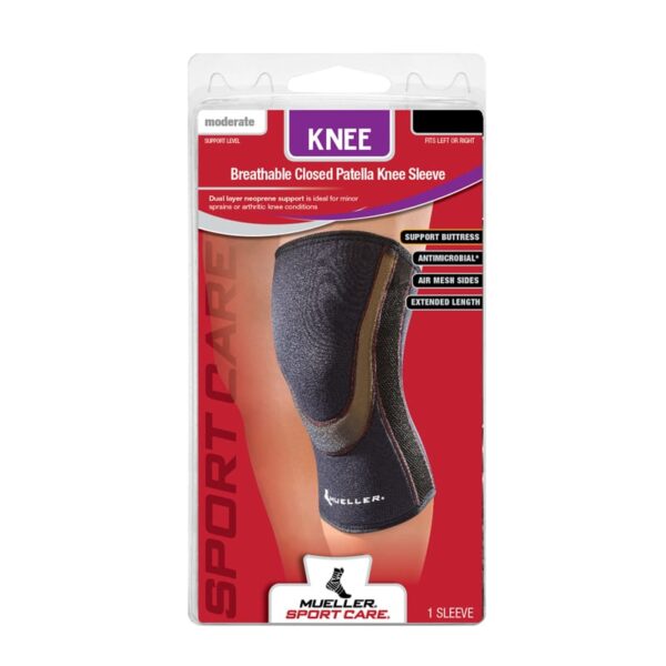 מארז של Breathable Closed Patella Knee Sleeve - מגן המתאים לבעלי דלקת בברך של Mueller שחור איכותי של מולר