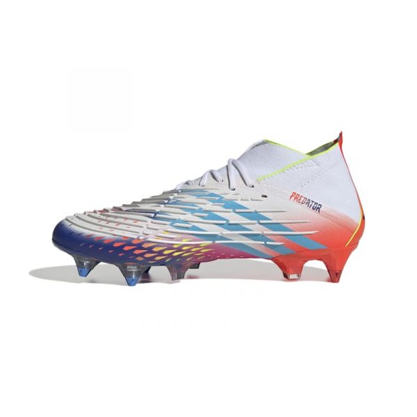 נעלי כדורגל אדידס מקצועיות בצבעי המונדיאל 2022 צבע לבן עם סוליה בצעי קשת זוהרים ציורי קוצים מצדדים צבעוניים לקרקע רכה