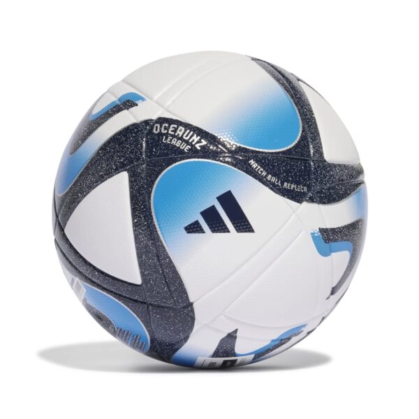 כדור כדורגל אדידס Oceaunz LGE PC צבע לבן תכלת וכחול כהה מאוד עם נצנצים