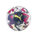 כדור כדורגל Puma Neymar Jr לבן עם ציורים צבעוניים בשחור סגול כהה ורוד וצהוב